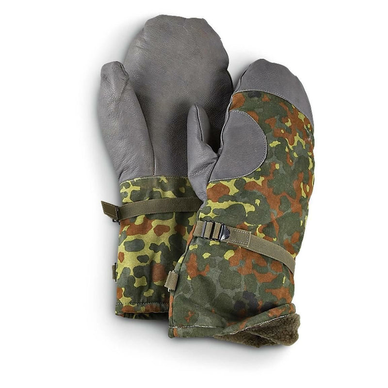 Original German army flecktarn camo mittens BW military issue combat gloves reinforced palms and thumb fleece lining