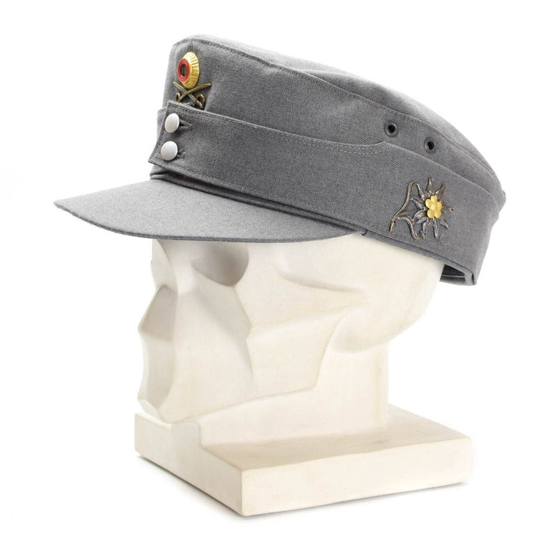 Original German army military Mountain peaked cap grey with flower badge vintage
