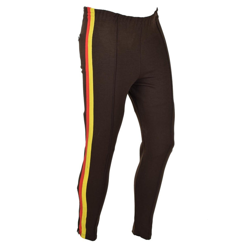Original German army NVA brown sports sweatpants training activewear trousers stripes on leg back pocket