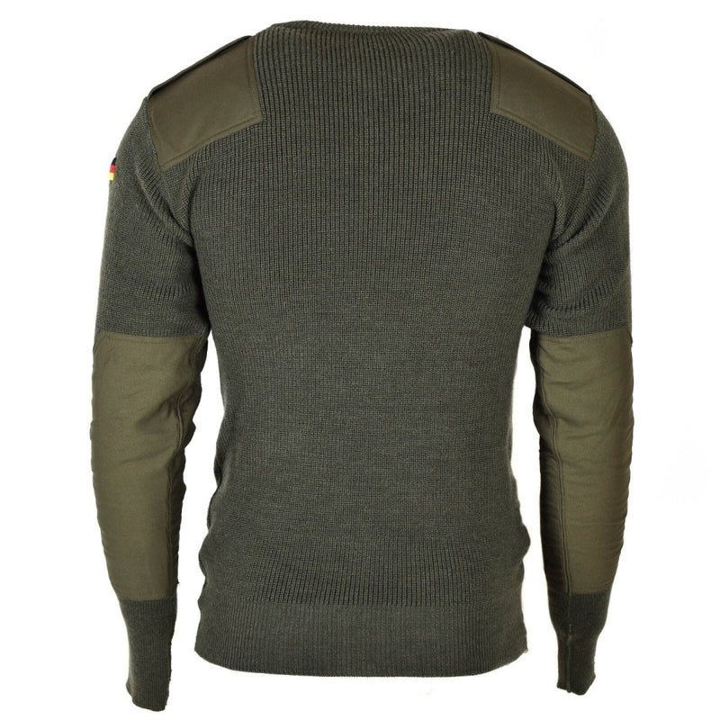 Original German army pullover Commando Jumper Green Olive sweater Wool reinforced elbows and shoulder