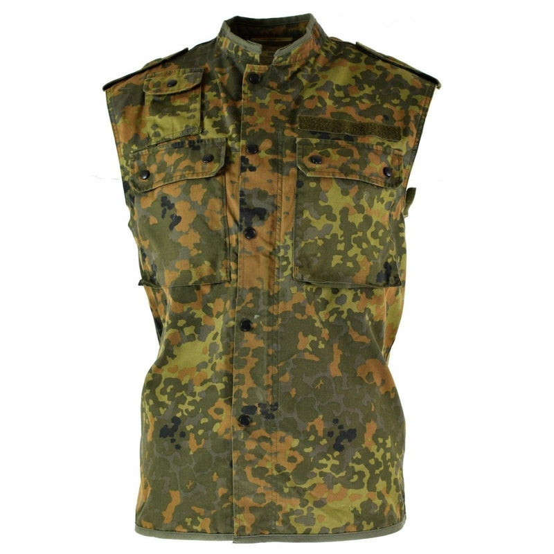 Original GERMAN ARMY VEST ZIPPED flecktarn camo tactical combat BW Army issue chest pockets epaulets