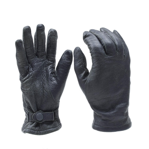 Original German military leather gloves gray wrist strap Germany army surplus