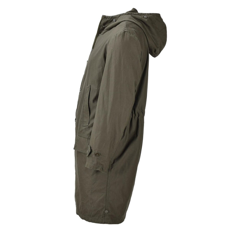 Original German military long parka jacket olive hooded field coat army outdoor zipper olive