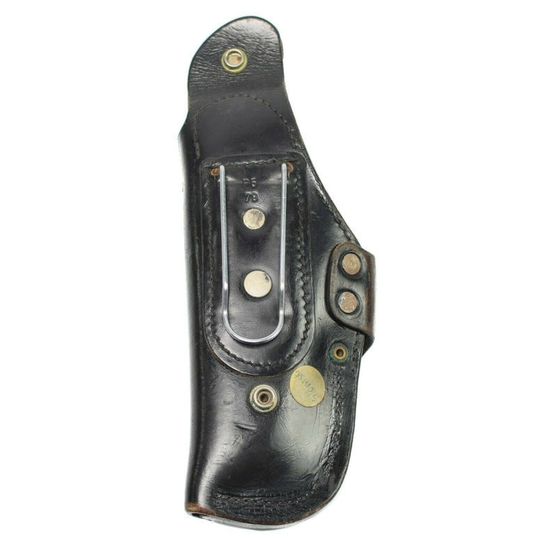 Original German police pistol holster black leather holder buckle steel