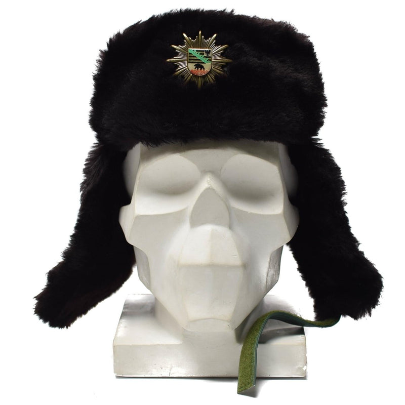 Original German police warm winter hat cold weather faux fur ushanka badge