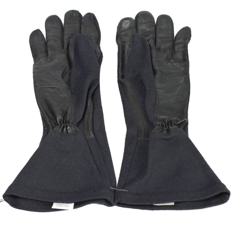 Original Germany army long gloves leather palms black aramid heat resistant tactical surplus