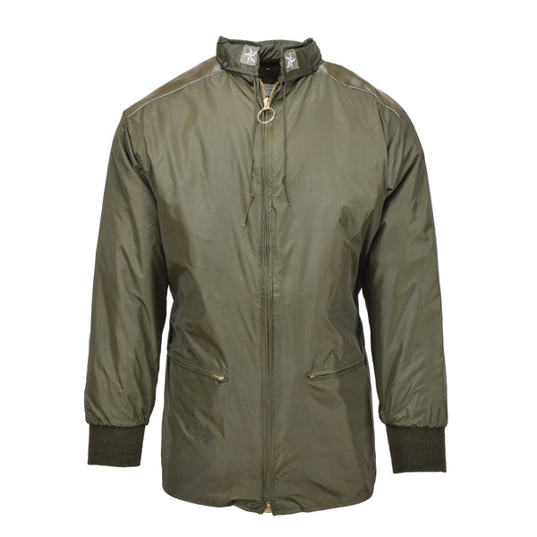 Original Italian Military air forces rain jacket hooded lined olive raincoat foldaway hood in collar