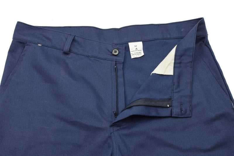 Original Italian Military Work Pants Blue Surplus Army Trousers Cotton belt loops zip fly slash pockets