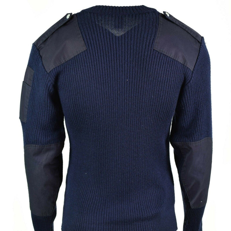 Original Italian pullover V-Neck Commando Jumper Dark blue sweater Wool reinforced elbows and shoulders
