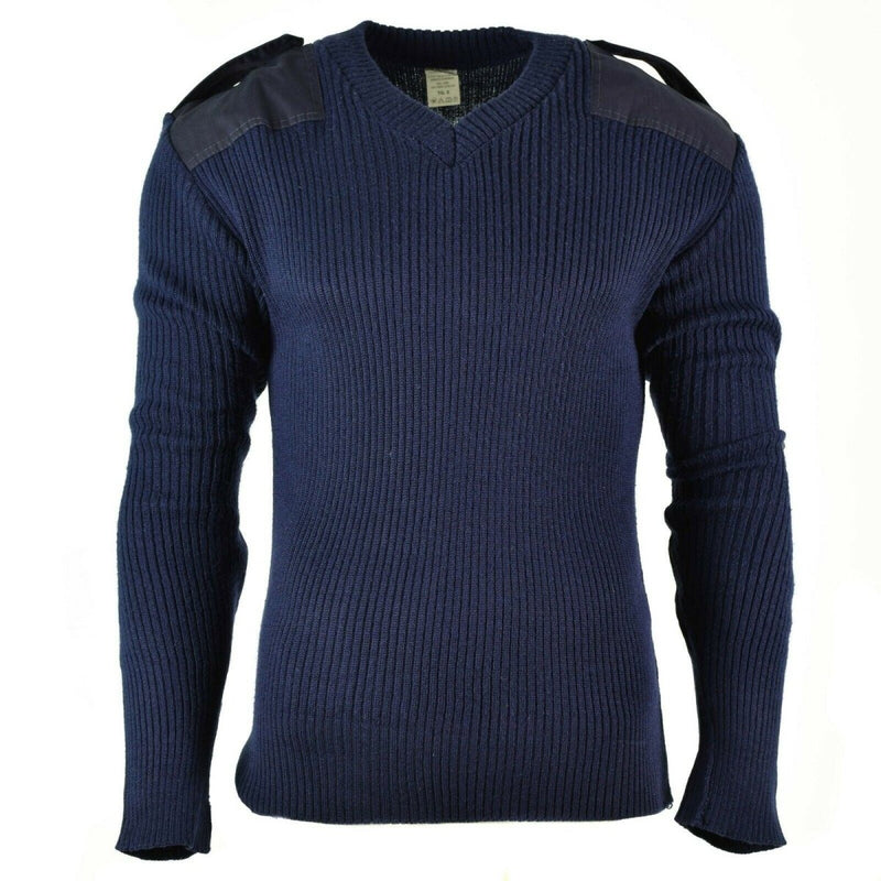Original Italian pullover wool V-Neck Commando Jumper Dark blue sweater Wool pen pocket