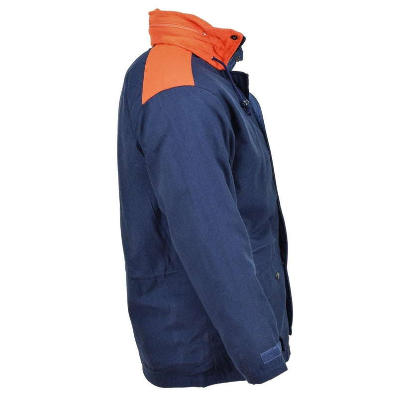 Original vintage Italian Trilaminate Navy Parka Jacket Hooded Vintage Waterproof two front pocket