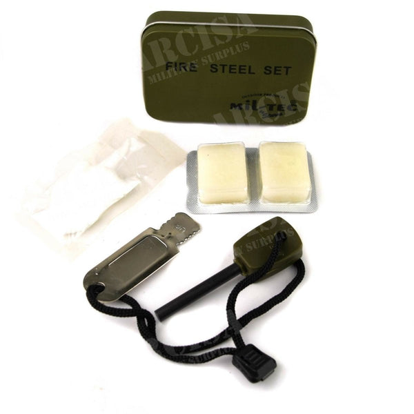 Original Mil-Tec fire starter kit survival High quality fire steel set boxed dry fuel wool fabric carry box