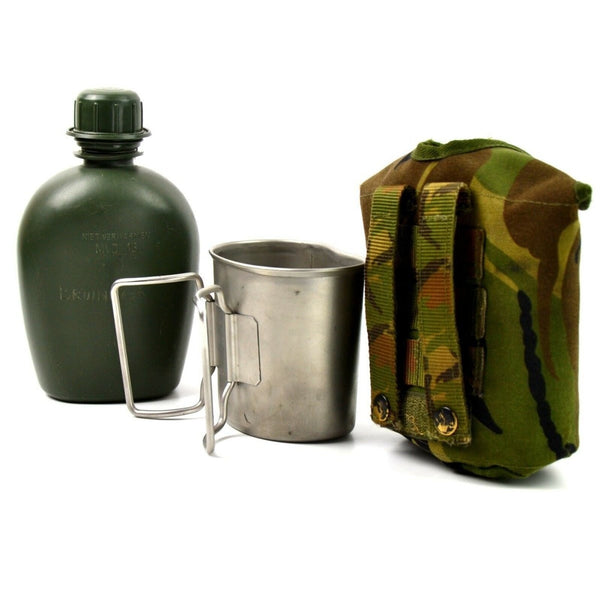 Original Netherlands Dutch Army Canteen with cup and camo cover Molle pouch 950ml flask