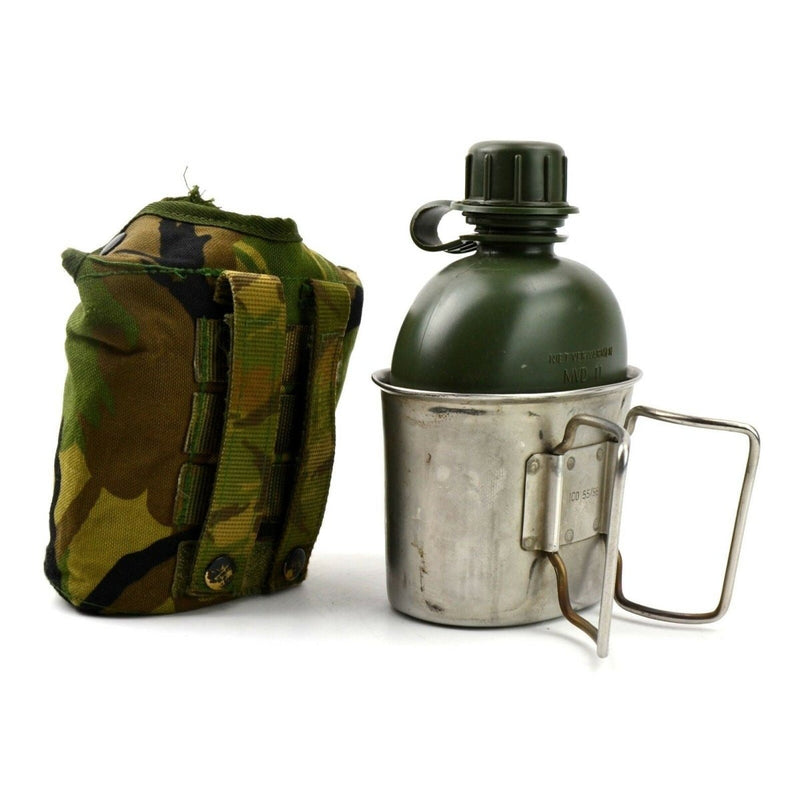 Original Netherlands Dutch Army Canteen with cup and cover Alice clips 950ml flask canteen pouch