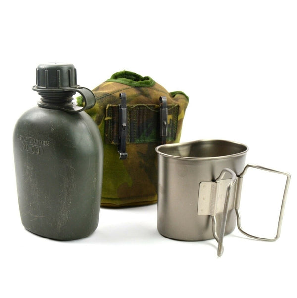 Original Netherlands Dutch Army Canteen with cup and cover Alice clips