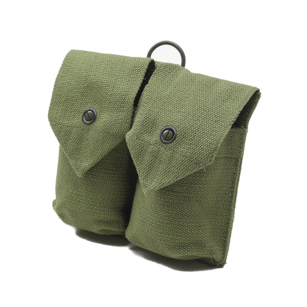 Original vintage Norwegian army magazine pouch vintage double ammo bag green canvas D-ring