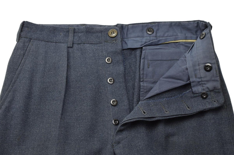 Original Norwegian military dress blue wool pants formal vintage trousers field belt loops buttons closure