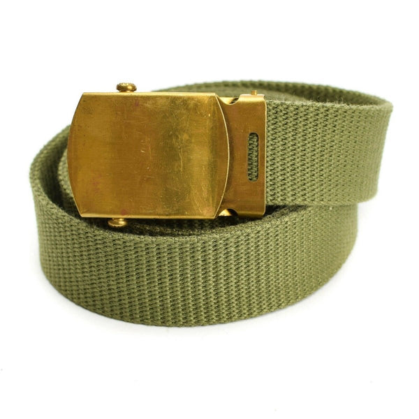 Original vintage Swedish army khaki green belt military canvas with gold-toned buckle Sweden