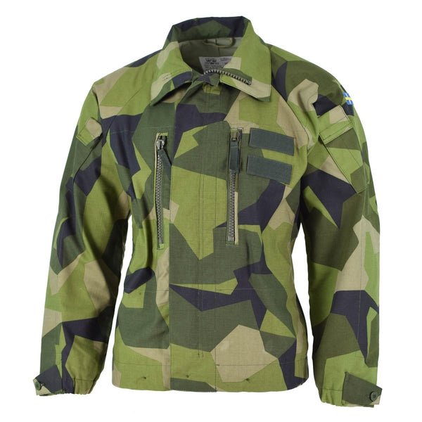 Original Swedish vintage army M90 jacket splinter camouflage field combat tanker storm-flap