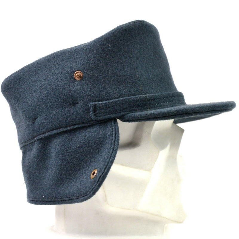 Original Swedish army wool winter hat. Blue Sweden Winter ear flaps vintage cap