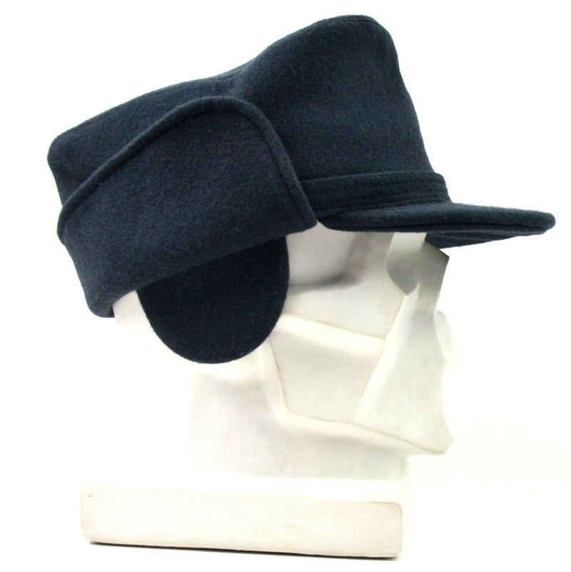 Vintage Swedish army wool winter hat Blue Sweden Winter cap ear flaps