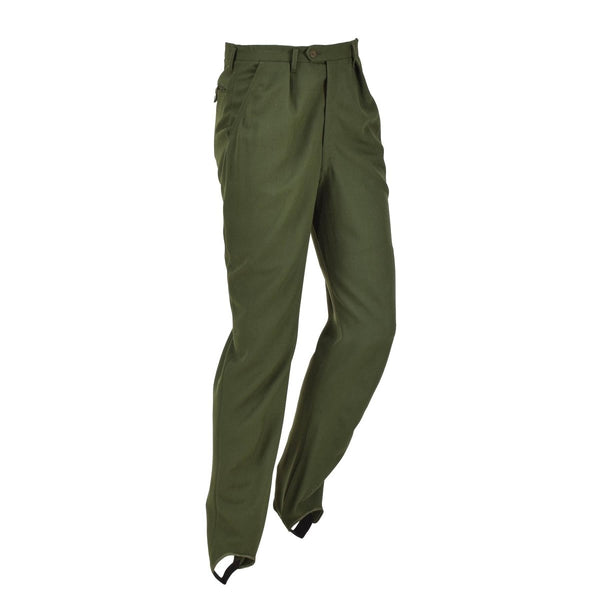 Original vintage Swedish military formal pants green pleated front stirrup trousers