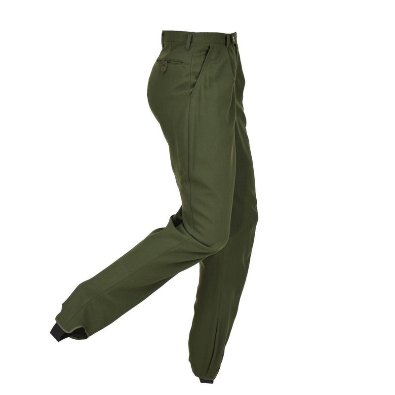 Vintage Swedish military formal pants green pleated front stirrup trousers