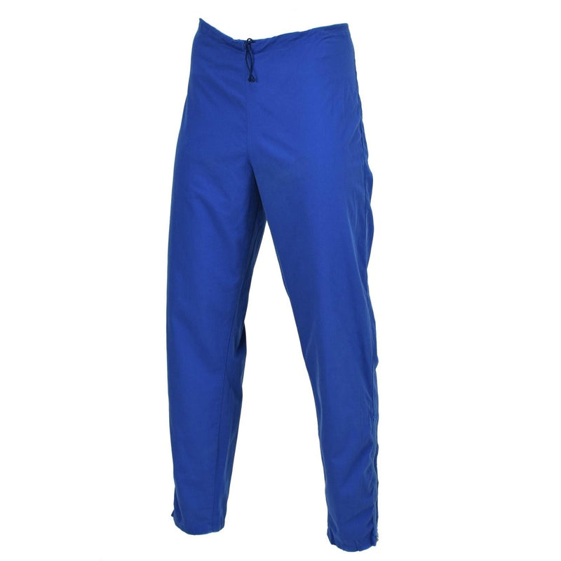 Original vintage Swedish Military sweatpants trousers adjustable waist work wear Blue plain ankles with zipper