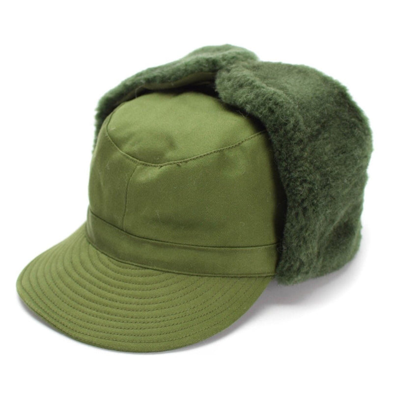 Original Sweden military Army winter Green M59 Combat field faux fur visor cap hat