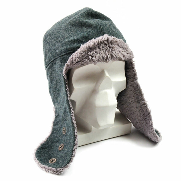 Original Swiss army winter cap ear flaps faux fur Swiss military gray wool cold weather hat
