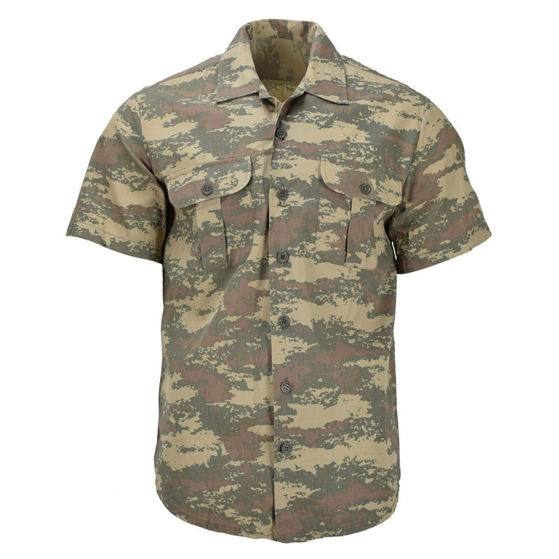 Original Turkish army field shirts durable ripstop material camo short sleeve tactical button fastening chest pocket