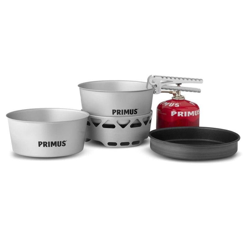 Primus Essential Stove Set 2.3L pot pan hiking camping all in one cooking set removable pot gripper handles hot pots and pans