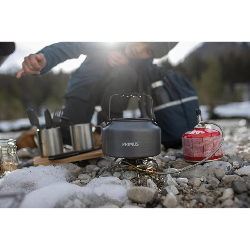 Primus LiTech Kettle 1.5 liter lightweight hard anodized aluminum camping hiking come in a practical net stuff sack kettle