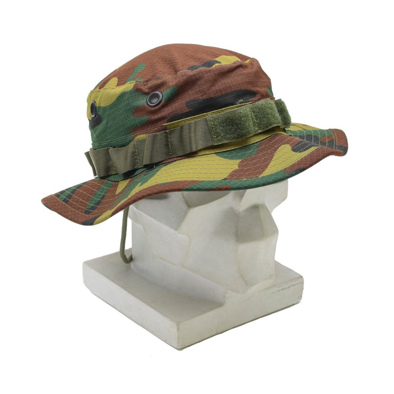TACGEAR Brand Boonie hat Belgian Military style jigsaw camo ripstop wide brim chin strap with cord stopper