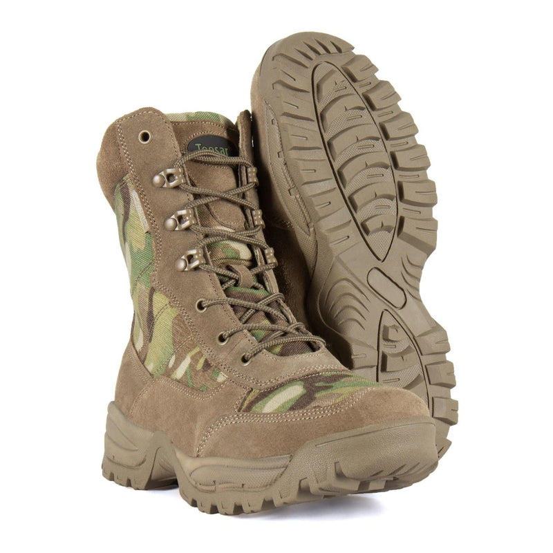 Teesar TACTICAL MULTICAM boots side zip hunting hiking trekking duty footwear 7-eyelet lacing fast lacing system