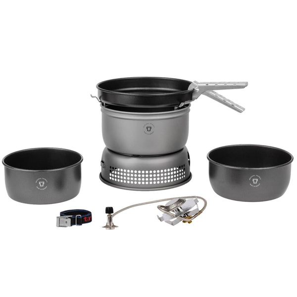 Trangia portable lightweight stove set 1.75L compact cookware camping outdoor non stick frying pan two sauce pan windshield